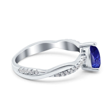 Pear Art Deco Wedding Ring Twisted Simulated Blue Sapphire CZ 925 Sterling Silver